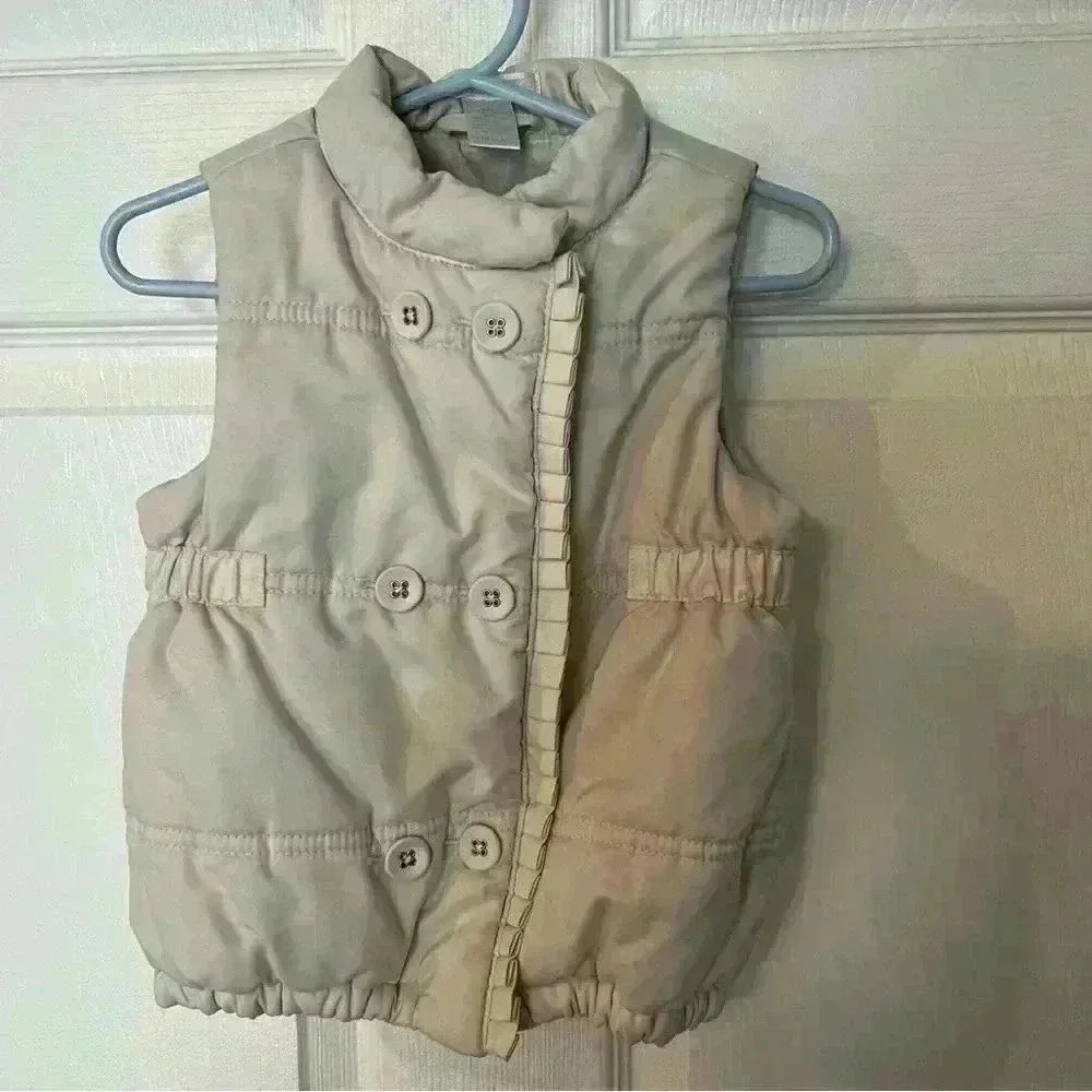 Janie and Jack Cream Zip Up Vest Size 12-24 months With Bow Detail on Back